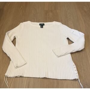 Lauren Ralph Lauren White Knit Sweater Boat Neck PS Cotton Preppy Minimalist